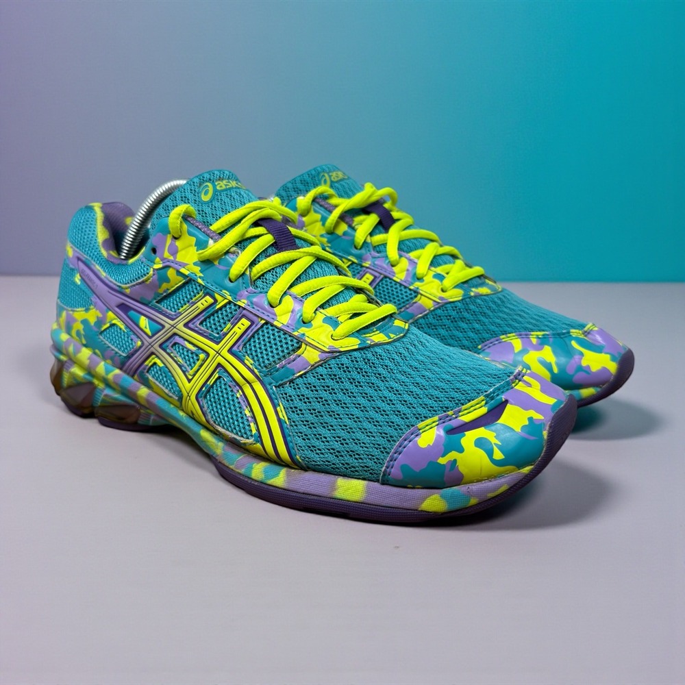 Asics Gel-Frantic 7 Womens Size 11 Running Shoes Teal Lime Purple Camo T3A6Q